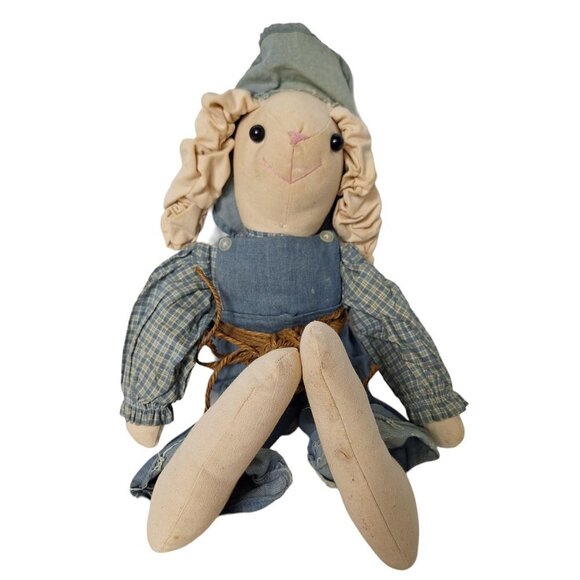 Handmade Easter Bunny Rabbit Plush Spring Overalls Stuffed Doll 18" - Picture 1 of 6